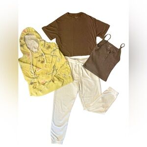 Billabong Yellow Floral Hoodie Tee, Tank and Sweatpants Set